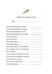 English worksheet: Classroom Scavenger Hunt