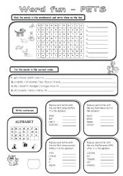 English Worksheet: Word fun - PETS (key included)