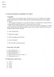 English worksheet: 5th grade exam