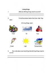 English Worksheet: Living and Nonliving Things Needs