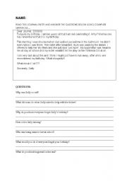 English Worksheet: Reading Comprehension - Journal