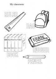 English Worksheet: school implements