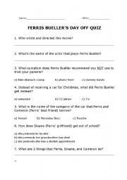 English Worksheet: Ferris Buellers Day Off Quiz
