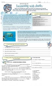 English Worksheet: SWIMMING WITH SHARKS