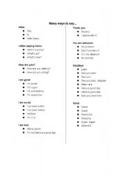 English worksheet: Many ways to say...