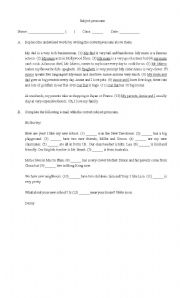 English worksheet: subject pronouns