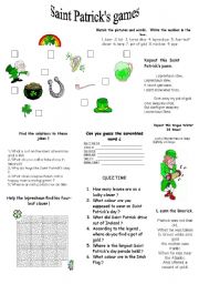 English Worksheet: saint Patricks games