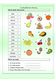 Vocabulary Matching Worksheet - Fruit