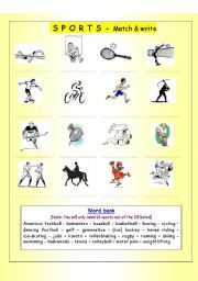 Vocabulary Matching Worksheet - Sports