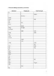 English Worksheet: Forms of verb in Presnt, past and past participle
