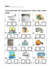 English Worksheet: Long Vowel A Word Practice