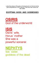 English worksheet: Egyptian gods