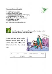 English worksheet: questions and negation/story writing (guided composition) 