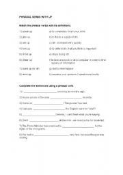 English worksheet: phrasal verbs with up