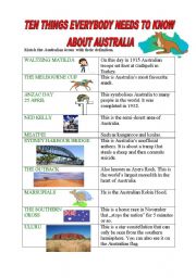 Ten things everybody needs to know about Australia - matching exercise