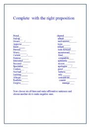 English Worksheet: Do you remember the prepositions that go with these adjectives?