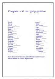 English worksheet: Do you remember the prepositions that go with these adjectives?