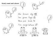 English Worksheet: Read, count and colours