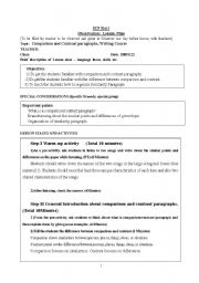 English worksheet: Lesson plan Writng Compare and Contrast Paragraph