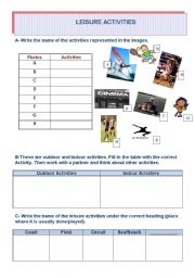 English Worksheet: leisure activities