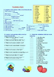 English Worksheet: Vocabulary study