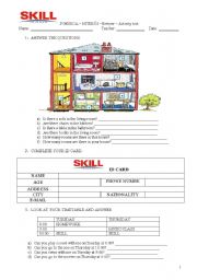 English Worksheet: Review of can - parts of the house - there is/are - days of the week,- time - personal information 