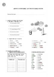 English Worksheet: COUNTABLE AND UNCOUNTABLE NOUNS