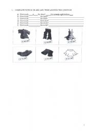 English worksheet: review of clothes and prices - how much - plural - verb to be