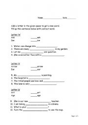 English Worksheet: Add game m, n, p