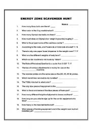 English Worksheet: Weight Room Scavenger Hunt