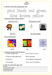 English worksheet: Revision for the primary students;colours, prepositions...