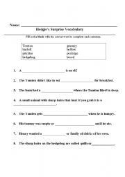English worksheet: Hedgies Surprise