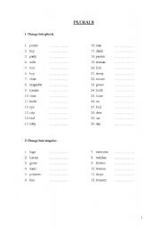 English worksheet: plurals 