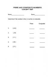 English Worksheet: Prime and Composite numbers 