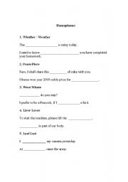 English Worksheet: Homophones