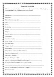 English worksheet: Emigrating to America