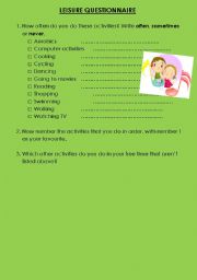 English worksheet: Leisure Questionnaire