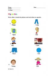 English Worksheet: Opposites (pictures and words)