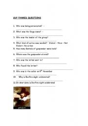 English worksheet: Guy Fawkes quiz