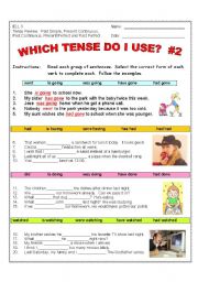 English Worksheet: VERB TENSES REVIEW #2  (2 Pages, PLUS KEY)