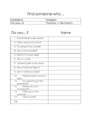 English Worksheet: Find someone who