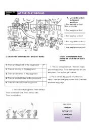 English Worksheet: At the playground.  (How many..? There is/ There are + reading comprehension)