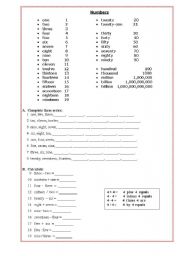 English Worksheet: Numbers