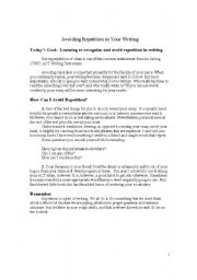 English Worksheet: Avoiding Repetition