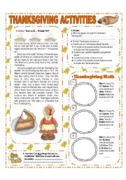 English Worksheet: NOVEMBER THEME:THANKSGIVING - ACTIVITIES  WITH KEY - (1/3) - ELEMENTARY