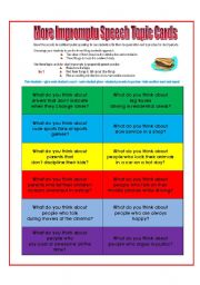 English Worksheet: MORE Speech Topic Cards