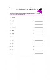 English Worksheet: ACTION AND STATE OF BEING VERBS