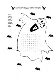 English Worksheet: Halloween word search