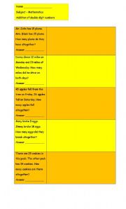 English Worksheet: Addition of double digit numbers with regrouping