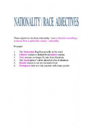 English worksheet: nationality / race adjectives